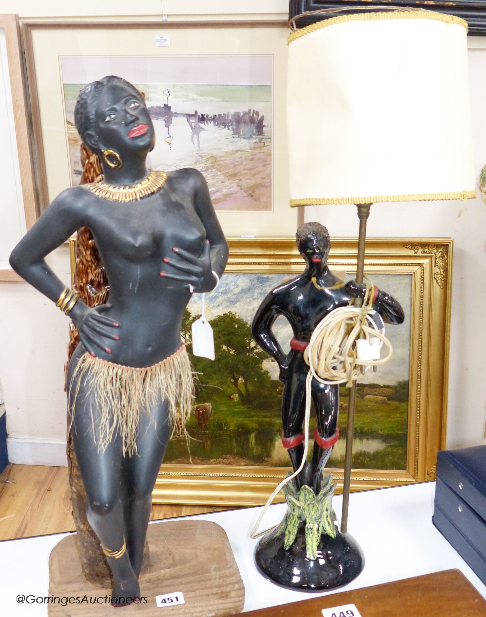 Two Blackamoor lamp bases, taller 61cm